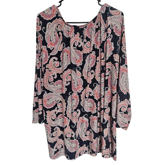 Croft & Barrow Paisley Print Blouse Womens Size 3X Retro Pink Top Long Sleeve - Picture 2 of 5